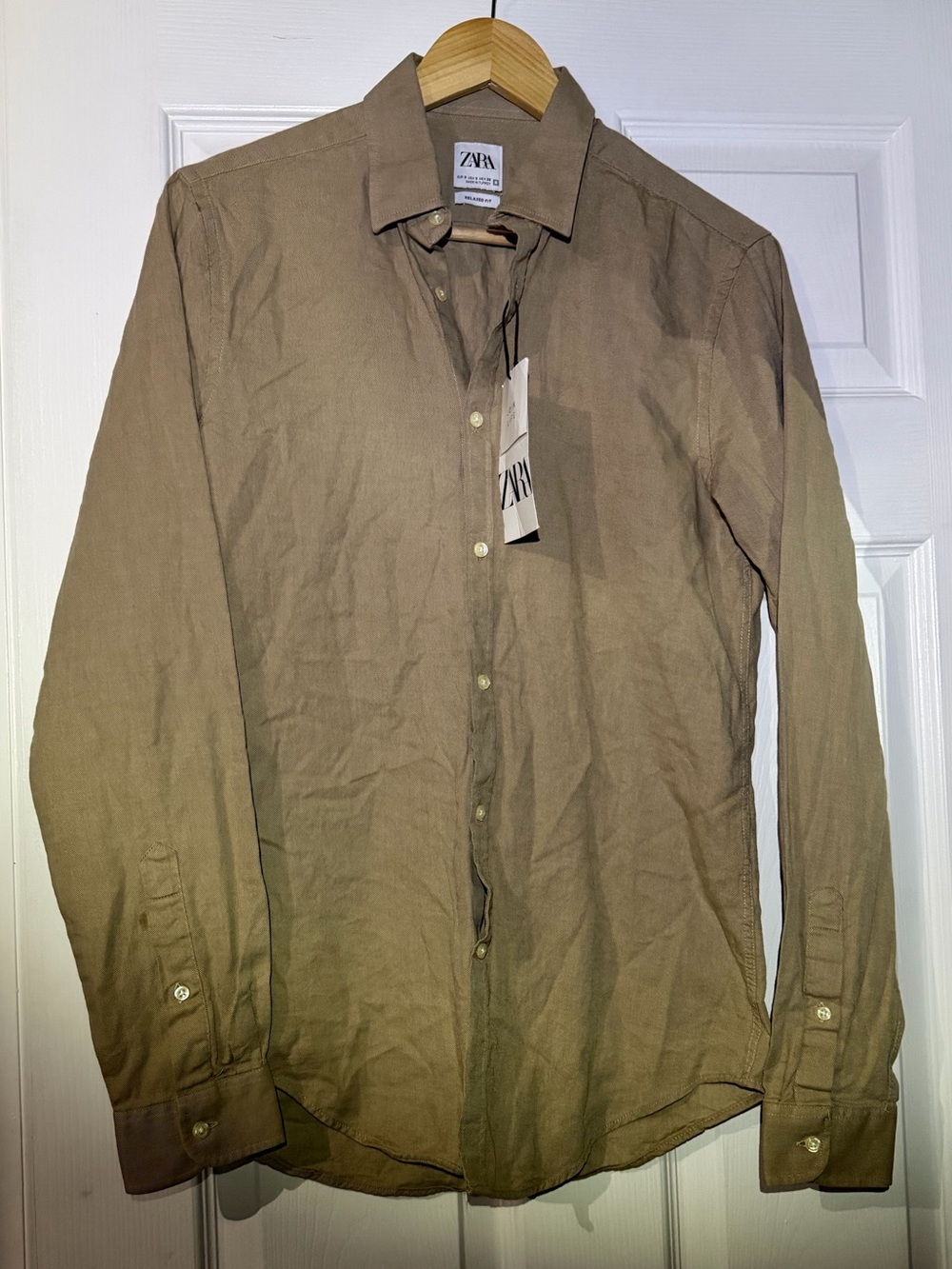 Zara Men’s Brown Linen Long Sleeve Shirt small relaxed. 🆕 new